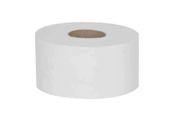 Mini jumbo white 2-ply toilet roll